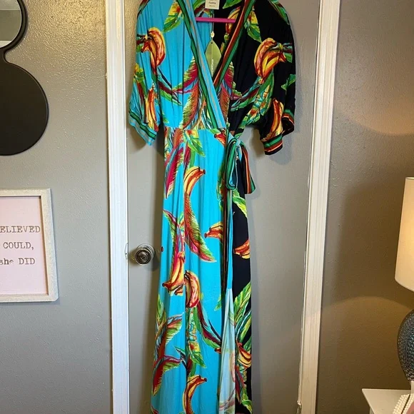 Farm Rio Mixed Banana Wrap Style Multicolored Dress S - Picture 2 of 12